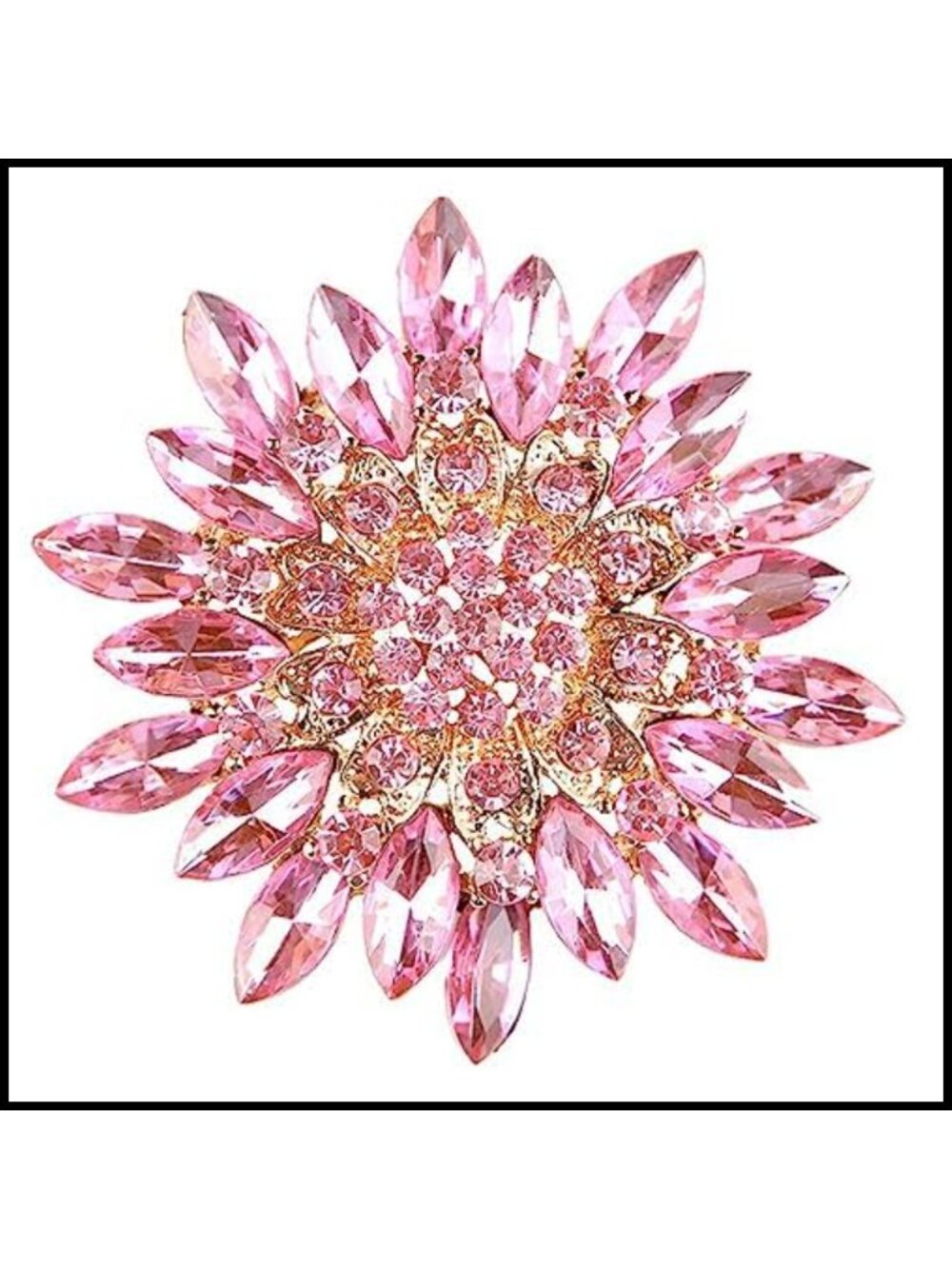 Gold Plated Crystal Brooch Pin Large Flower Statement Wedding Party Jewelry